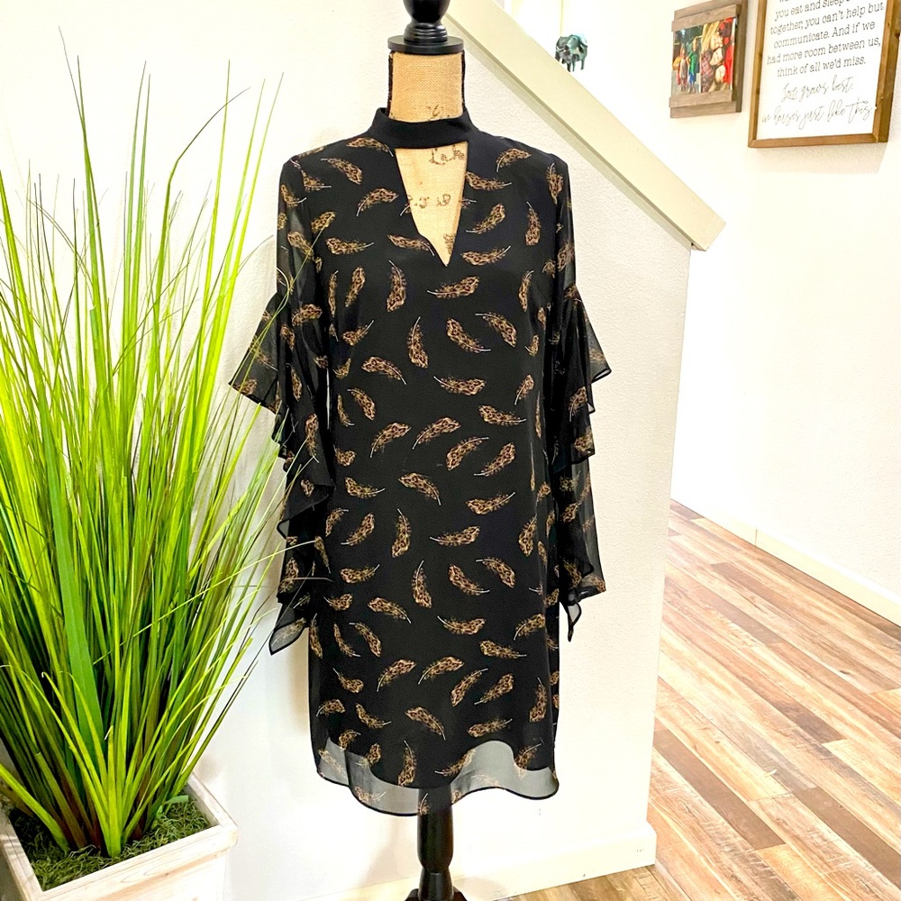 sam edelman midi dress with feather print & beautiful sleeves